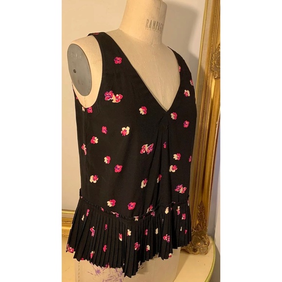 Rebecca Taylor | Mia Pleat Top Sleeveless V-Neck Silk/Spandex Floral - Picture 8 of 12